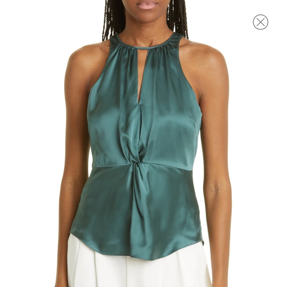CINQ À SEPT Amari Twist Front Cutout Silk Top